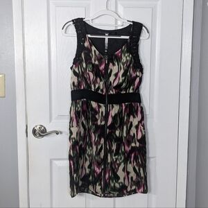 Kensie‎ Multicolor Zip-Front Sleeveless Crochet Accent Pocket Shift Dress Size M